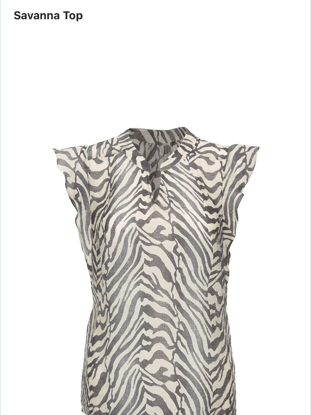 CAbi Savanna Zebra-Print Flutter Sleeve Top - Ivory & Gray